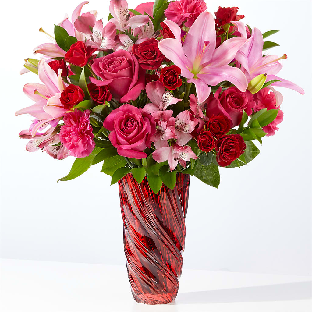 In Love Bouquet with Luxe Swirl Vase – Upscale Flowers, Clayton NJ
