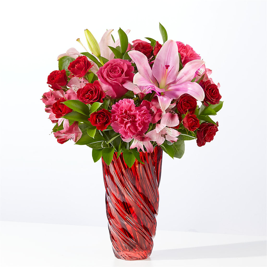 In Love Bouquet with Luxe Swirl Vase – Upscale Flowers, Clayton NJ