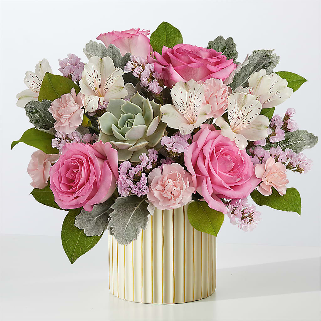 Dusty Rose Bouquet with Ivory Vase – Upscale Flowers, Clayton NJ