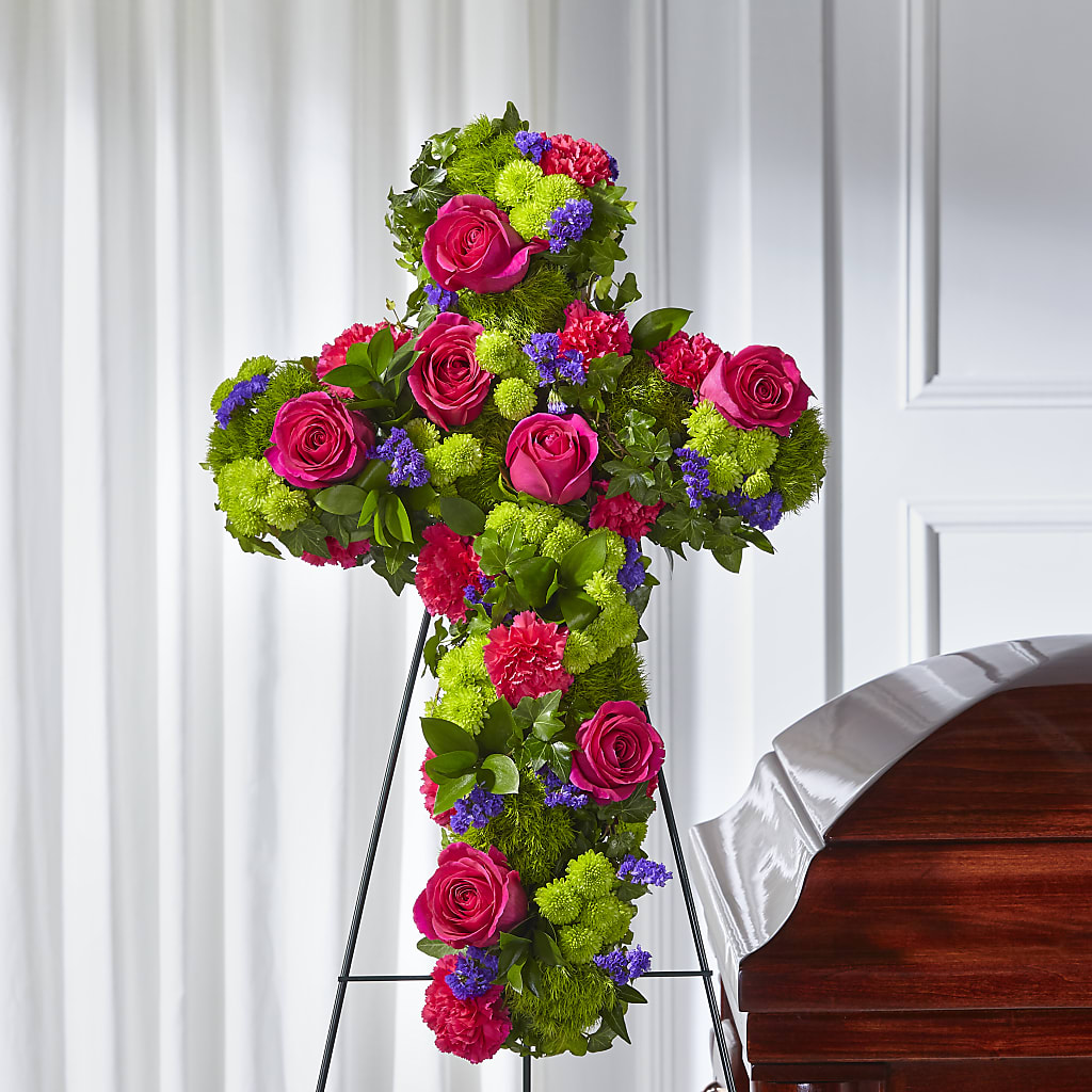Tribute Rose Floral Cross – Upscale Flowers, Clayton NJ