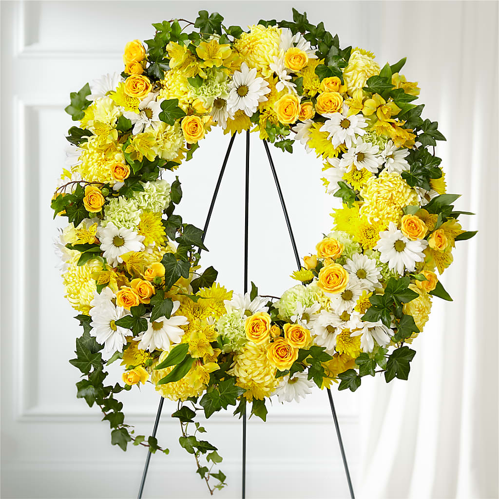 Golden Remembrance Wreath – Upscale Flowers, Clayton NJ