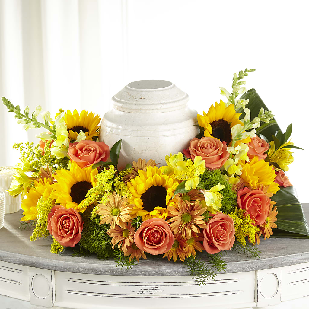 Faithful Sunflower Cremation Adornment – Upscale Flowers, Clayton NJ