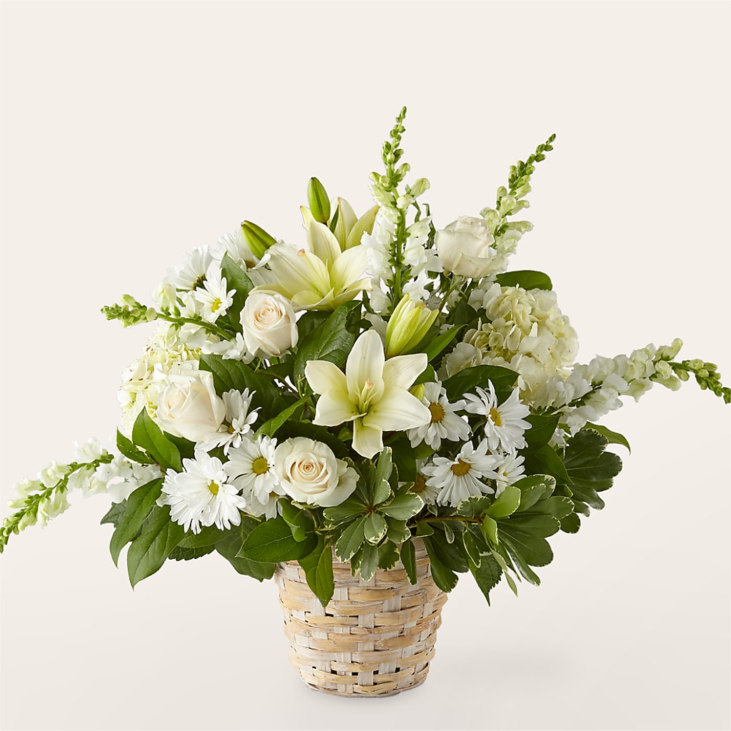 Ivory Elegance Floral Basket – Upscale Flowers, Clayton NJ