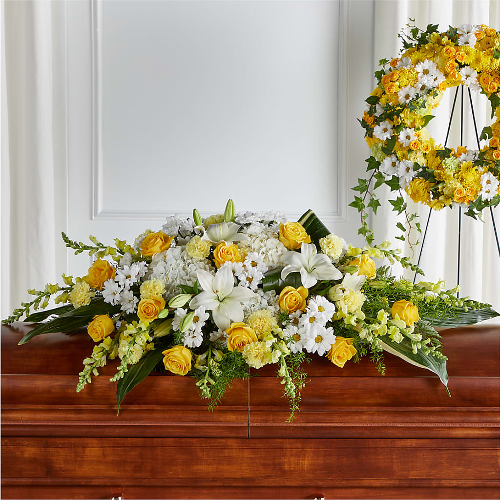 Golden Harmony Casket Spray – Upscale Flowers, Clayton NJ