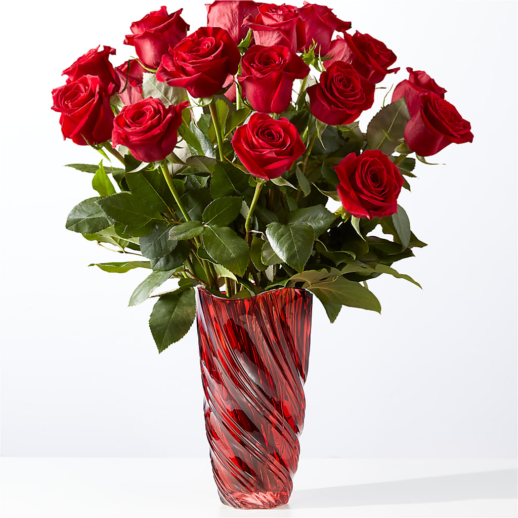 Classic Love Red Rose Bouquet with Luxe Swirl Vase – Upscale Flowers, Clayton NJ
