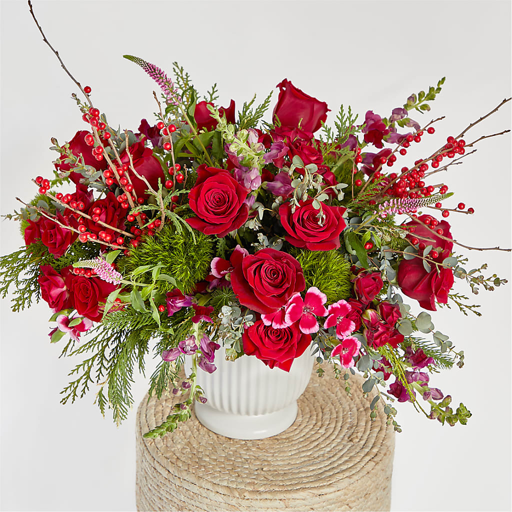 Big Red Bow Bouquet –  Upscale Flowers, Clayton NJ