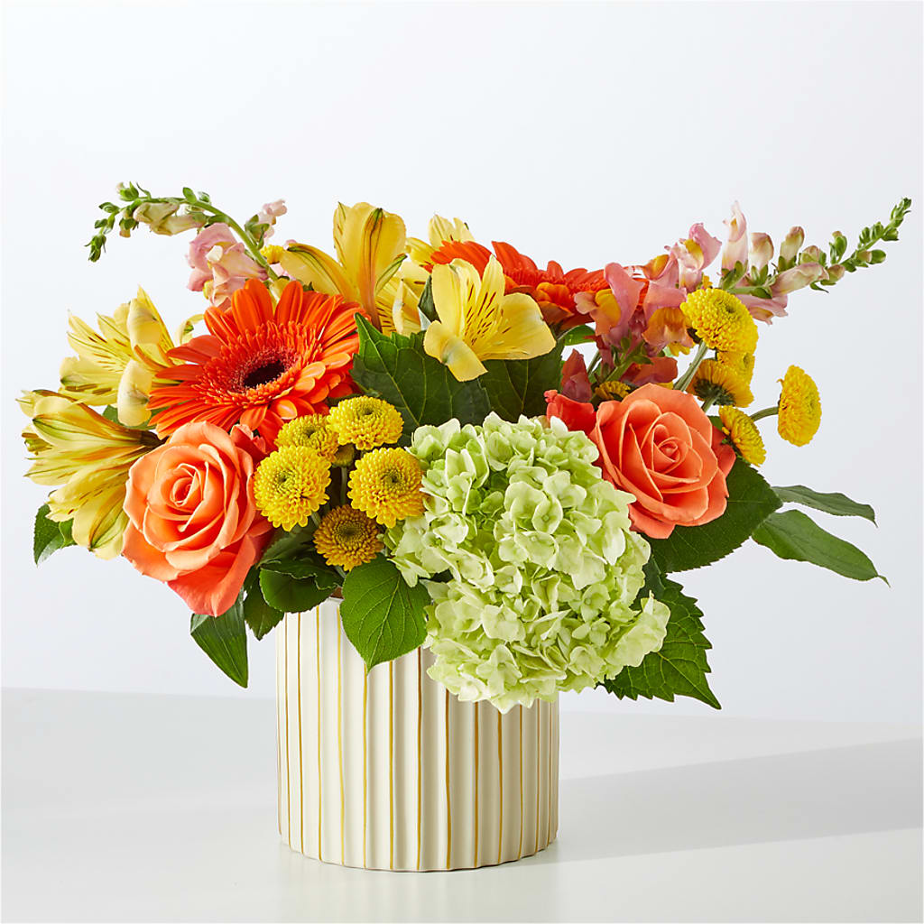 Autumn Sunshine Bouquet with Ivory Vase –  Upscale Flowers, Clayton NJ