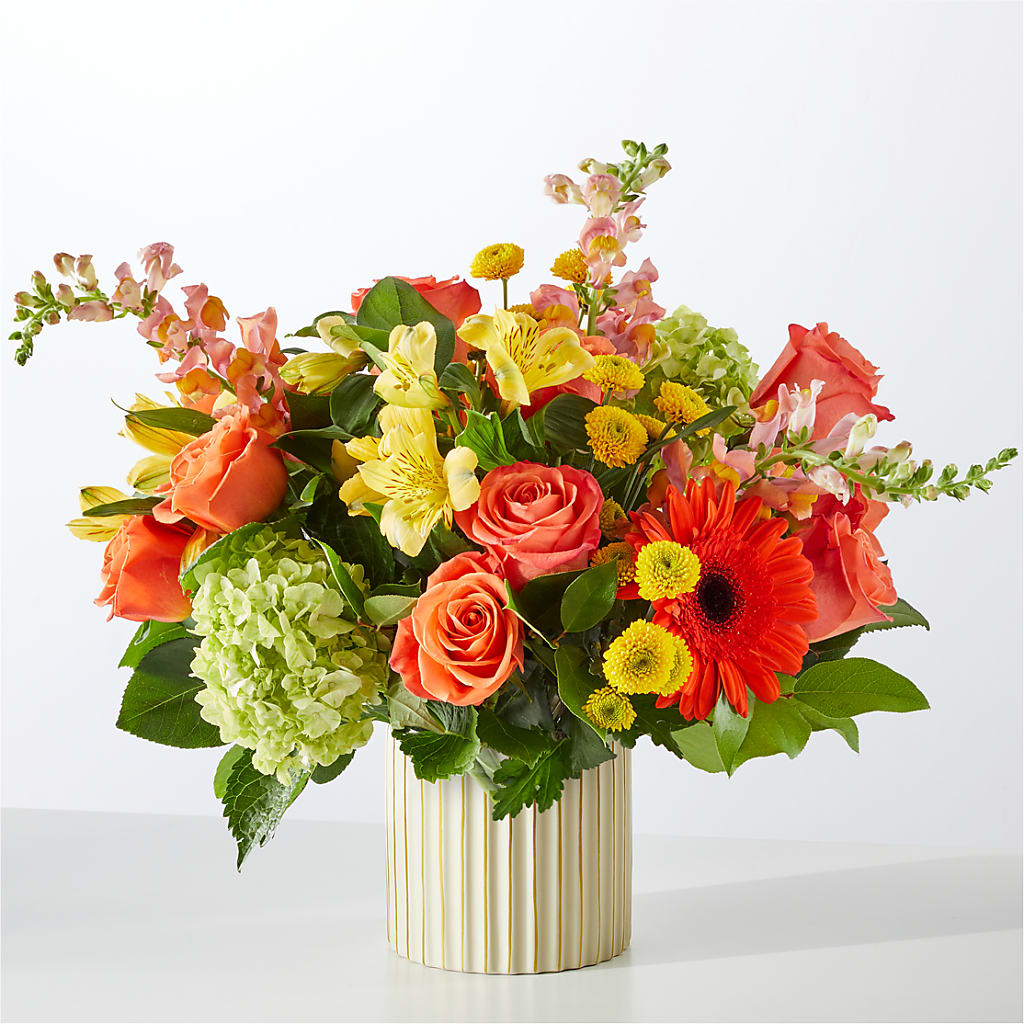 Autumn Sunshine Bouquet with Ivory Vase –  Upscale Flowers, Clayton NJ