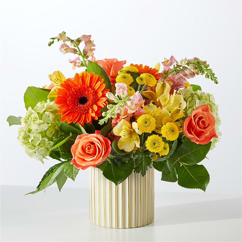 Autumn Sunshine Bouquet with Ivory Vase –  Upscale Flowers, Clayton NJ