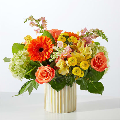 Autumn Sunshine Bouquet with Ivory Vase –  Upscale Flowers, Clayton NJ