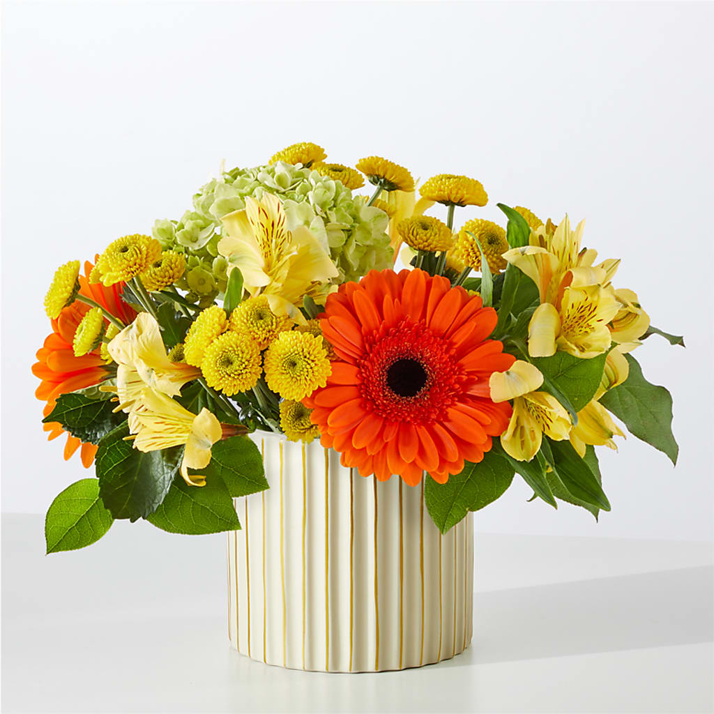 Autumn Sunshine Bouquet with Ivory Vase –  Upscale Flowers, Clayton NJ